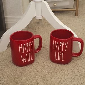 Rae Dunn Happy Wife Happy Life mug set